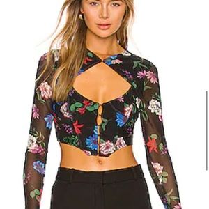 Revolve medium floral cut out mesh crop top